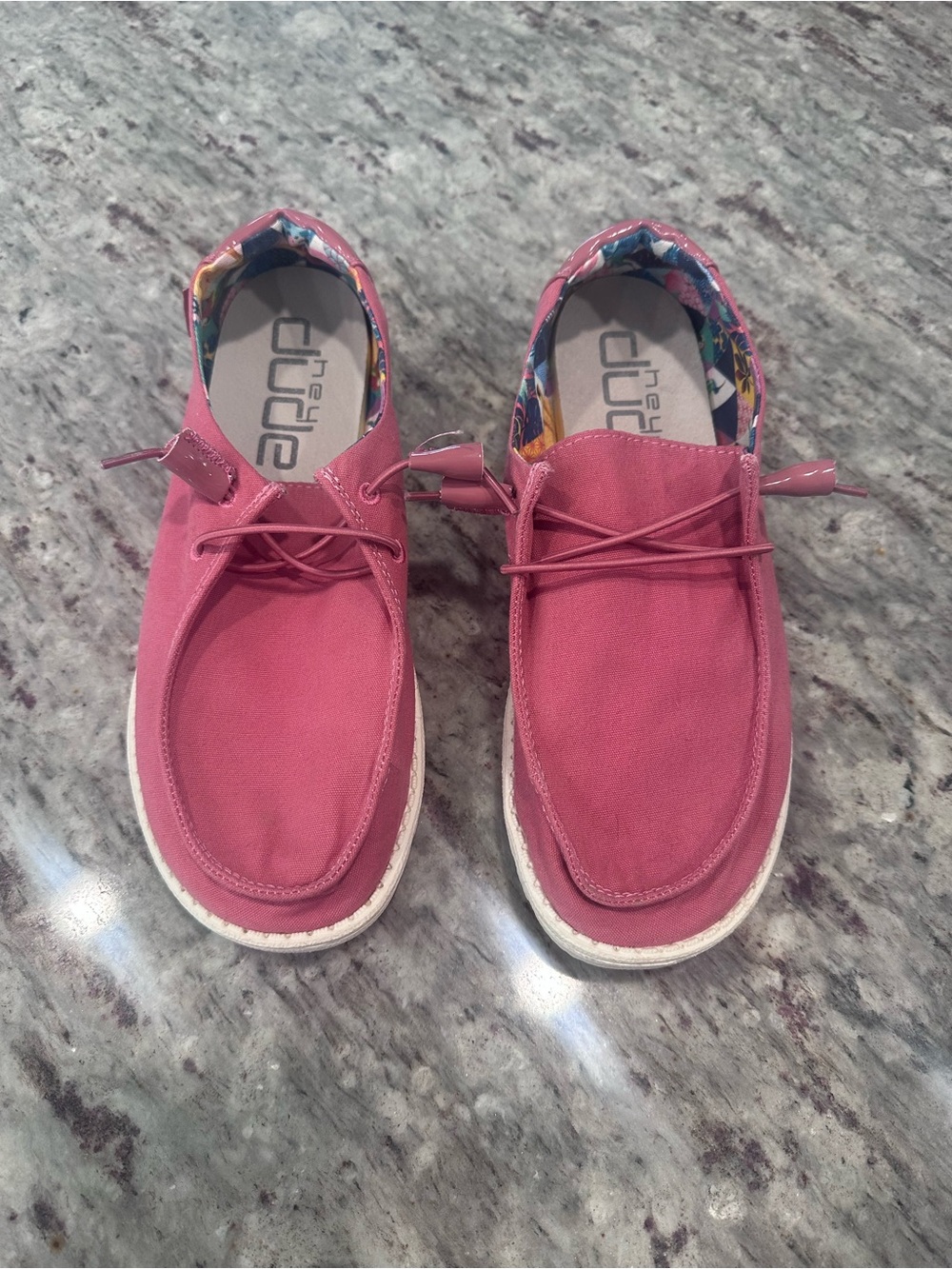 Hey Dude Rose Pink Canvas Slip-Ons with Floral Liner